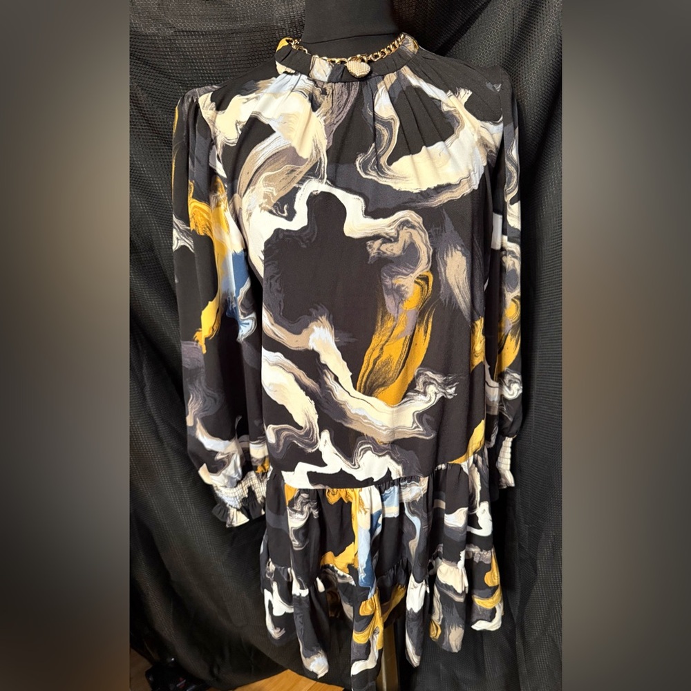 NINE WEST Abstract Print Long Sleeve Dress